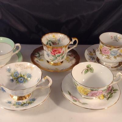Collection of Tea Cups and Saucers- Assorted Makers- Five Pieces