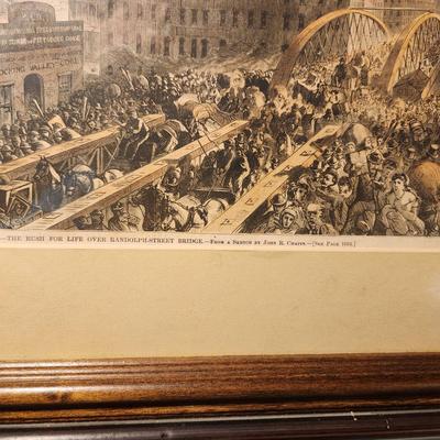 Lot of 4 Framed Fire Fighting Prints The Fire Boat New Yorker, St Peter's Thanet Kent England, Chicago in Flames , Judge's...