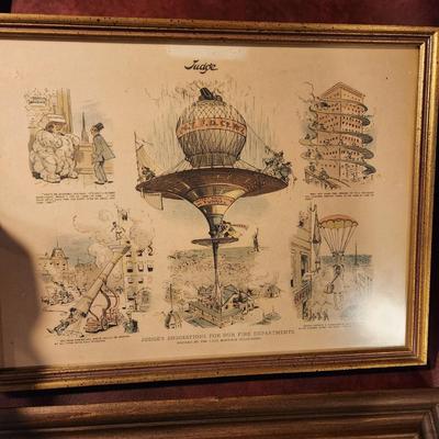 Lot of 4 Framed Fire Fighting Prints The Fire Boat New Yorker, St Peter's Thanet Kent England, Chicago in Flames , Judge's...