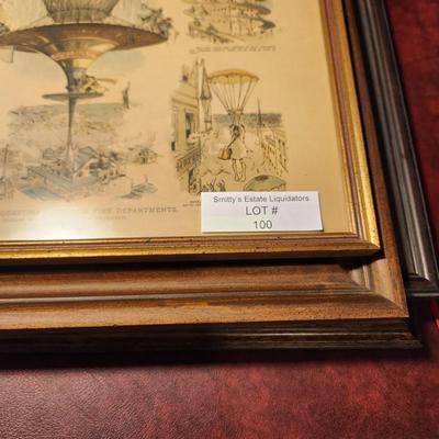 Lot of 4 Framed Fire Fighting Prints The Fire Boat New Yorker, St Peter's Thanet Kent England, Chicago in Flames , Judge's...