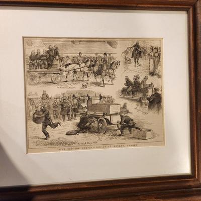 Lot of 4 Framed Fire Fighting Prints The Fire Boat New Yorker, St Peter's Thanet Kent England, Chicago in Flames , Judge's...