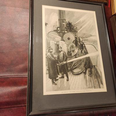 Lot of 4 Framed Fire Fighting Prints The Fire Boat New Yorker, St Peter's Thanet Kent England, Chicago in Flames , Judge's...