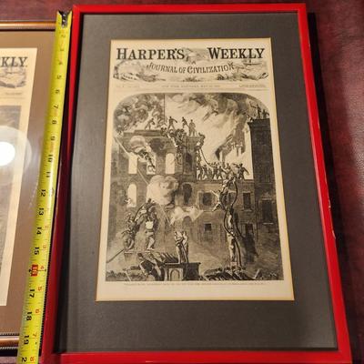 Lot of 4 Framed Harper's Weekly Fire News Page
