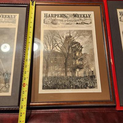 Lot of 4 Framed Harper's Weekly Fire News Page