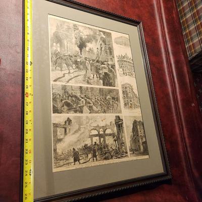 Lot of 4 Framed Harper's Weekly Fire News Page