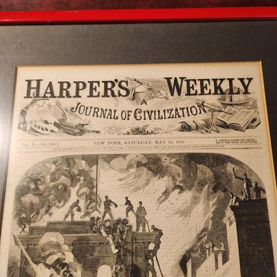 Lot of 4 Framed Harper's Weekly Fire News Page