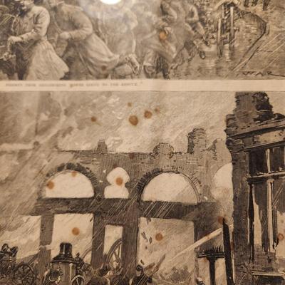 Lot of 4 Framed Harper's Weekly Fire News Page