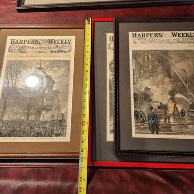 Lot of 4 Framed Harper's Weekly Fire News Page