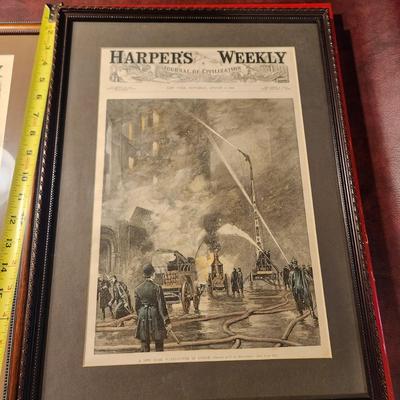 Lot of 4 Framed Harper's Weekly Fire News Page
