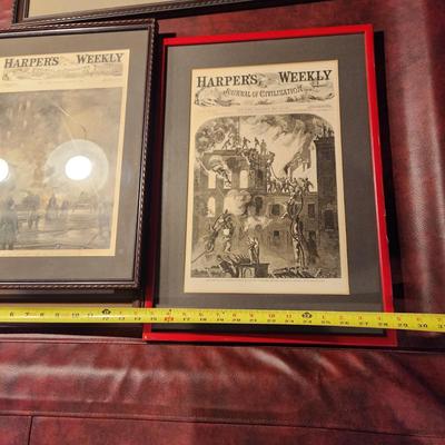 Lot of 4 Framed Harper's Weekly Fire News Page