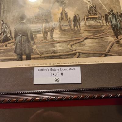Lot of 4 Framed Harper's Weekly Fire News Page