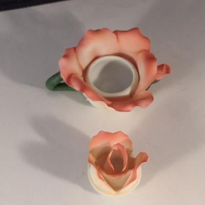 Pair of Porcelain Roses- One Capodimonte, One Tea Pot Design with Lid
