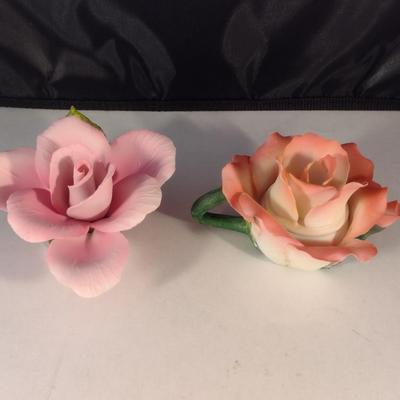 Pair of Porcelain Roses- One Capodimonte, One Tea Pot Design with Lid