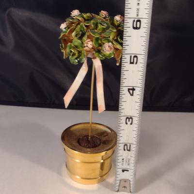 Collection of Home Decor- Two Floral Topiaries and One Trinket Box