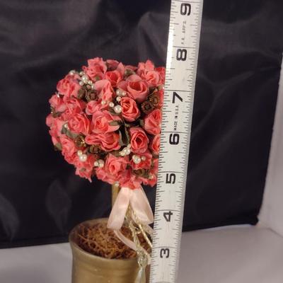 Collection of Home Decor- Two Floral Topiaries and One Trinket Box