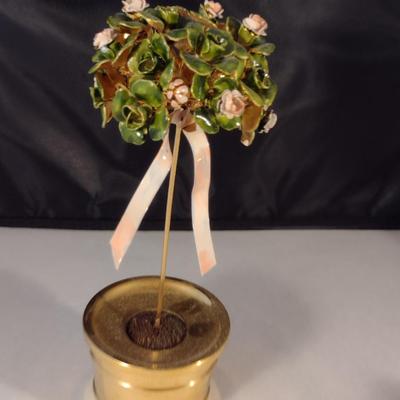 Collection of Home Decor- Two Floral Topiaries and One Trinket Box