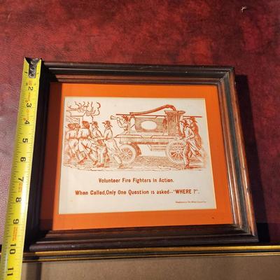 Lot of 3 Framed Fire Fighting Theme , Postcards, Fire Fire Sheet Music, Mystic Seaport press