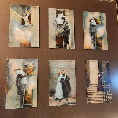 Lot of 3 Framed Fire Fighting Theme , Postcards, Fire Fire Sheet Music, Mystic Seaport press