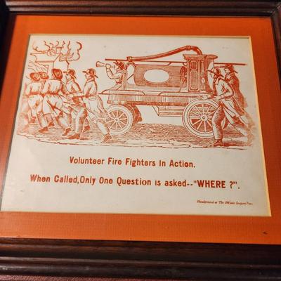 Lot of 3 Framed Fire Fighting Theme , Postcards, Fire Fire Sheet Music, Mystic Seaport press