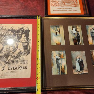 Lot of 3 Framed Fire Fighting Theme , Postcards, Fire Fire Sheet Music, Mystic Seaport press