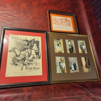 Lot of 3 Framed Fire Fighting Theme , Postcards, Fire Fire Sheet Music, Mystic Seaport press
