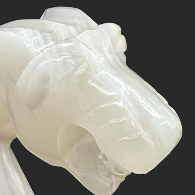 Large Vintage Onyx Stone Tiger Panther Statue on Base