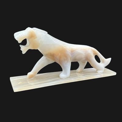 Large Vintage Onyx Stone Tiger Panther Statue on Base