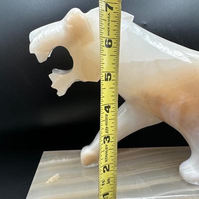 Large Vintage Onyx Stone Tiger Panther Statue on Base
