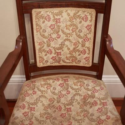 Set of 6 Carved Wood Upholstered Armchairs