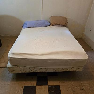 Full-Size Bed frame with Holiday Star Quilt & other assorted bedding