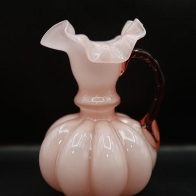 Vintage FENTON Ruffled Top Pink Glass Pitcher Vase