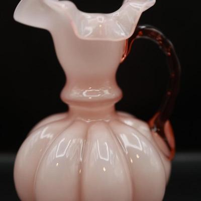 Vintage FENTON Ruffled Top Pink Glass Pitcher Vase