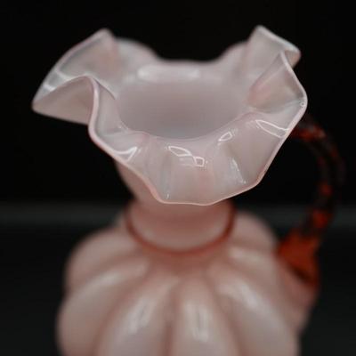 Vintage FENTON Ruffled Top Pink Glass Pitcher Vase