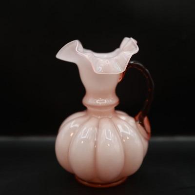 Vintage FENTON Ruffled Top Pink Glass Pitcher Vase