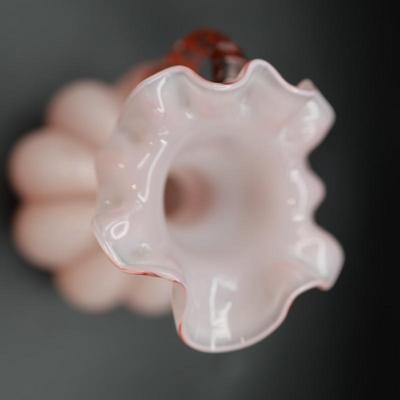 Vintage FENTON Ruffled Top Pink Glass Pitcher Vase