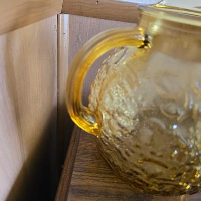 Vintage Amber Glass Kitchen Set – Pitcher, Storage Jars & Starburst Platter
