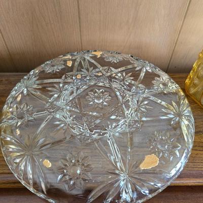 Vintage Amber Glass Kitchen Set – Pitcher, Storage Jars & Starburst Platter
