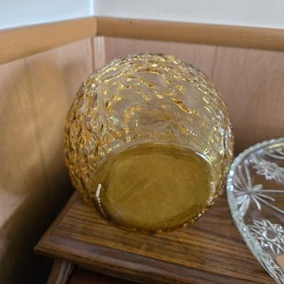 Vintage Amber Glass Kitchen Set – Pitcher, Storage Jars & Starburst Platter