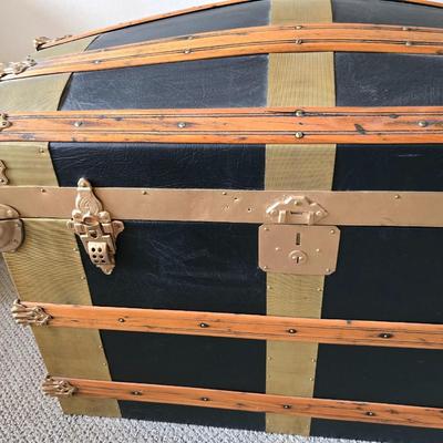 Restored Dome-Top Steamer Trunk with Brass Hardware