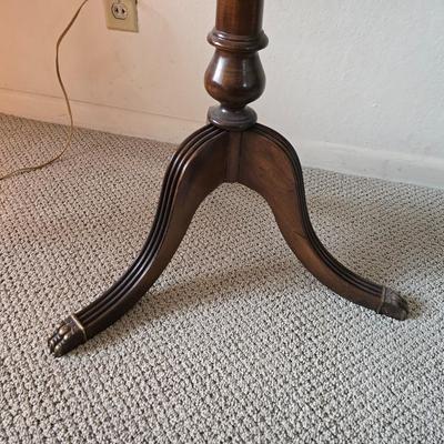 Mahogany Round Pedestal Side Table with Brass Claw Feet