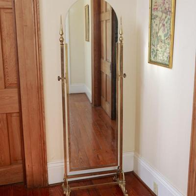 Mid-Century Brass Cheval Mirror