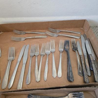 Mixed Flatware Lot – Stainless & Silverplate, 40+ Pieces – Assorted Patterns