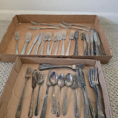 Mixed Flatware Lot – Stainless & Silverplate, 40+ Pieces – Assorted Patterns