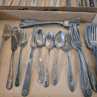 Mixed Flatware Lot – Stainless & Silverplate, 40+ Pieces – Assorted Patterns