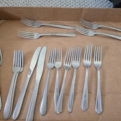 Mixed Flatware Lot – Stainless & Silverplate, 40+ Pieces – Assorted Patterns