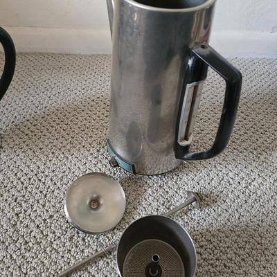 Vintage Coffee & Camp Mug Lot – Aluminum Pots & Blue Speckled Enamel Cups