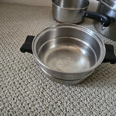 Assorted Kitchen Cookware & Handmade Hot Pads Lot Stainless steel pan set