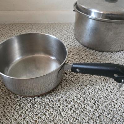 Assorted Kitchen Cookware & Handmade Hot Pads Lot Stainless steel pan set