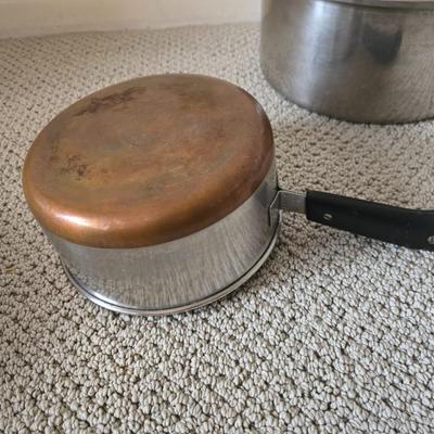 Assorted Kitchen Cookware & Handmade Hot Pads Lot Stainless steel pan set