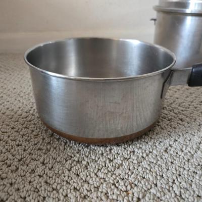 Assorted Kitchen Cookware & Handmade Hot Pads Lot Stainless steel pan set